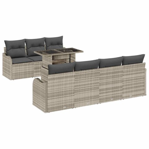 Zestaw Sof na Ogród z poduszką 8 pcs Jasnoszary Rattan poli
