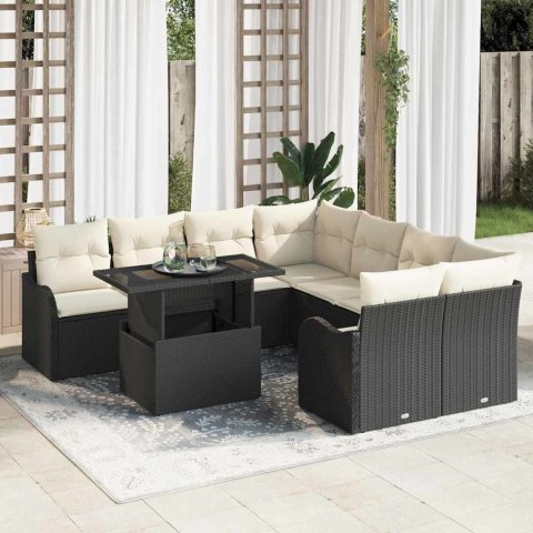 Zestaw Sof na Ogród z poduszką 9 pcs Czarny Rattan poli