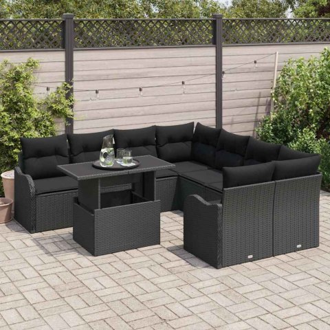 Zestaw Sof na Ogród z poduszką 9 pcs Czarny Rattan poli