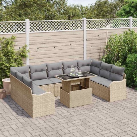 Zestaw Sof na Ogród z poduszką 10 pcs Beżowy Rattan poli