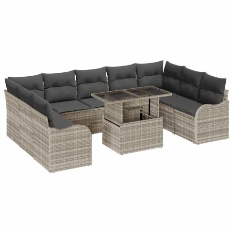 Zestaw Sof na Ogród z poduszką 10 pcs Jasnoszary Rattan poli