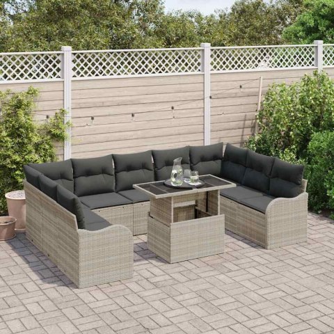 Zestaw Sof na Ogród z poduszką 10 pcs Jasnoszary Rattan poli