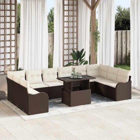 Zestaw Sof na Ogród z poduszką 11 pcs Brązowy Rattan poli