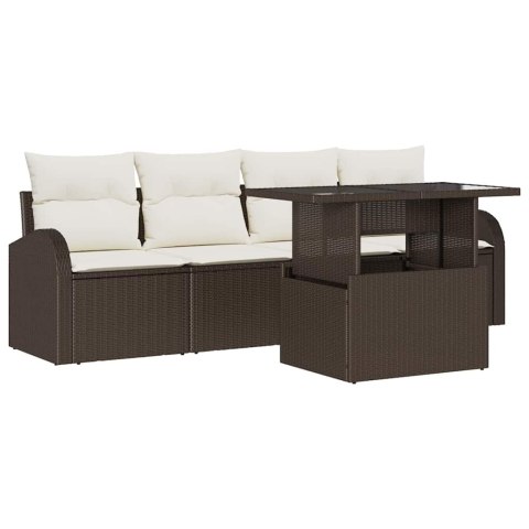 Zestaw Sof na Ogród z poduszką 5 pcs Brązowy Rattan poli