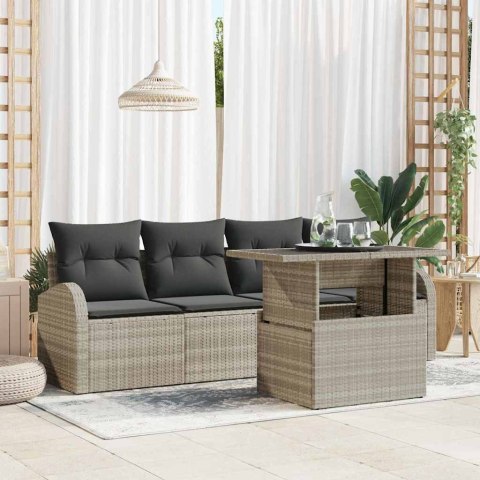 Zestaw Sof na Ogród z poduszką 5 pcs Jasnoszary Rattan poli