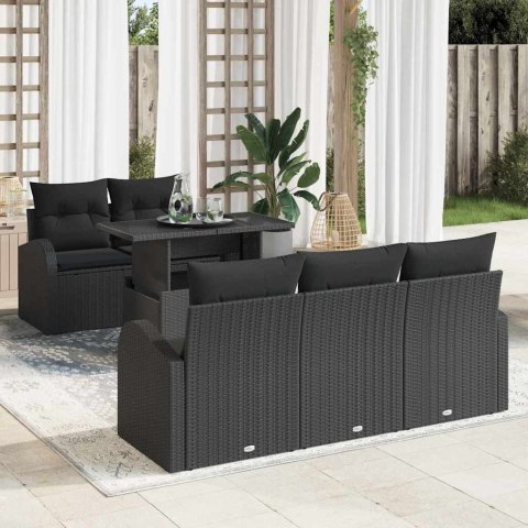 Zestaw Sof na Ogród z poduszką 6 pcs Czarny Rattan poli