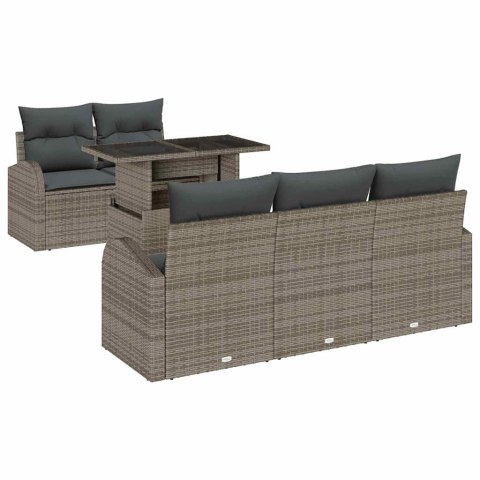 Zestaw Sof na Ogród z poduszką 6 pcs Szary Rattan poli
