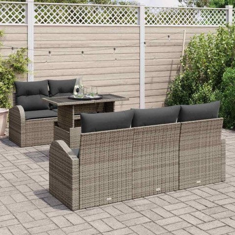 Zestaw Sof na Ogród z poduszką 6 pcs Szary Rattan poli