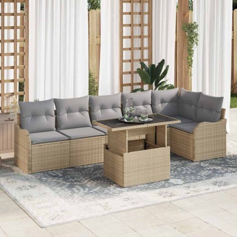 Zestaw Sof na Ogród z poduszką 7 pcs Beżowy Rattan poli