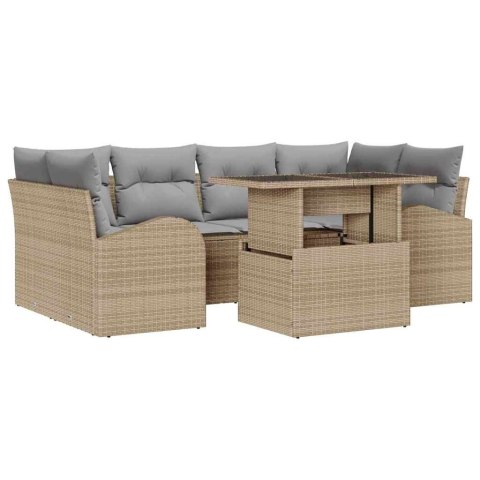 Zestaw Sof na Ogród z poduszką 7 pcs Beżowy Rattan poli
