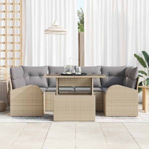 Zestaw Sof na Ogród z poduszką 7 pcs Beżowy Rattan poli