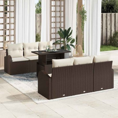 Zestaw Sof na Ogród z poduszką 7 pcs Brązowy Rattan poli