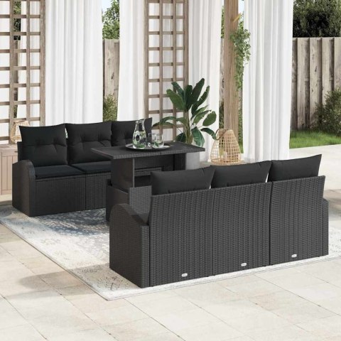 Zestaw Sof na Ogród z poduszką 7 pcs Czarny Rattan poli