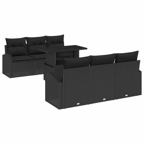 Zestaw Sof na Ogród z poduszką 7 pcs Czarny Rattan poli