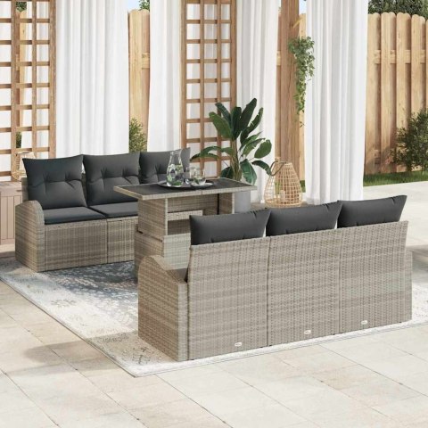 Zestaw Sof na Ogród z poduszką 7 pcs Jasnoszary Rattan poli