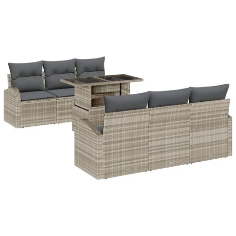 Zestaw Sof na Ogród z poduszką 7 pcs Jasnoszary Rattan poli