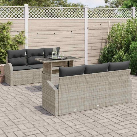 Zestaw Sof na Ogród z poduszką 7 pcs Jasnoszary Rattan poli