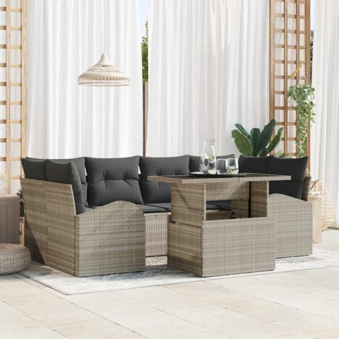 Zestaw Sof na Ogród z poduszką 7 pcs Jasnoszary Rattan poli