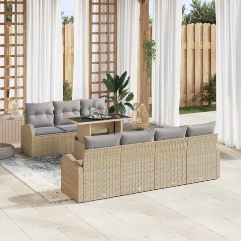 Zestaw Sof na Ogród z poduszką 8 pcs Beżowy Rattan poli