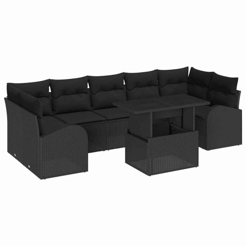Zestaw Sof na Ogród z poduszką 8 pcs Czarny Rattan poli