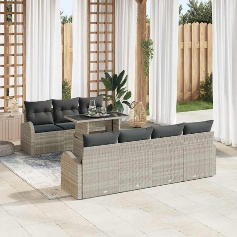 Zestaw Sof na Ogród z poduszką 8 pcs Jasnoszary Rattan poli