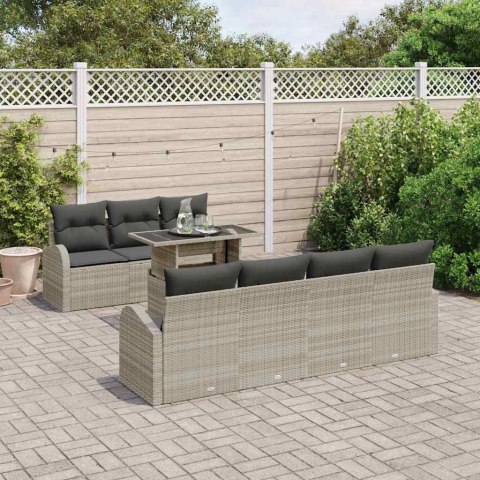 Zestaw Sof na Ogród z poduszką 8 pcs Jasnoszary Rattan poli