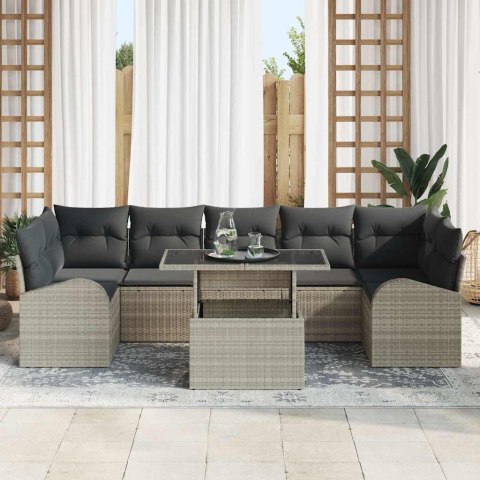 Zestaw Sof na Ogród z poduszką 8 pcs Jasnoszary Rattan poli
