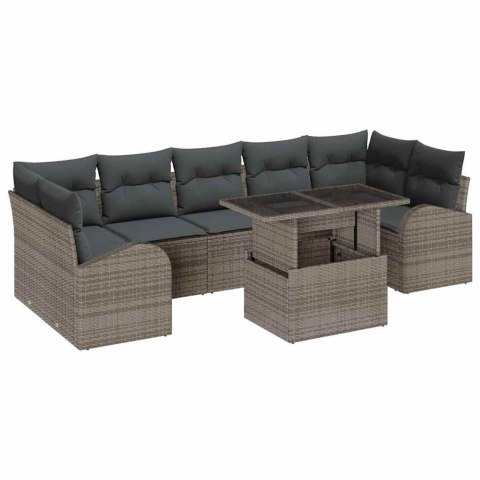 Zestaw Sof na Ogród z poduszką 8 pcs Szary Rattan poli