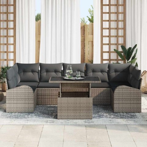 Zestaw Sof na Ogród z poduszką 8 pcs Szary Rattan poli