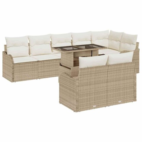 Zestaw Sof na Ogród z poduszką 9 pcs Beżowy Rattan poli