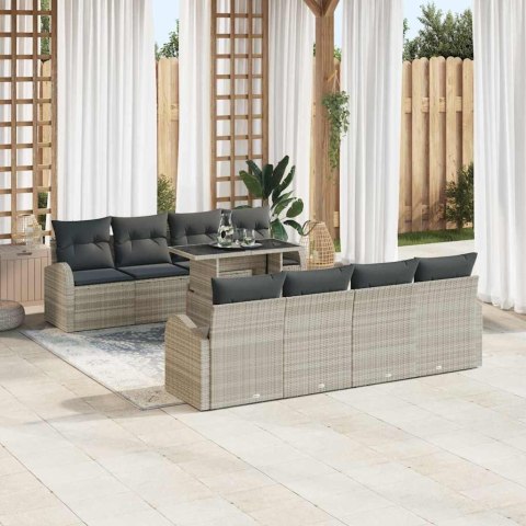 Zestaw Sof na Ogród z poduszką 9 pcs Jasnoszary Rattan poli