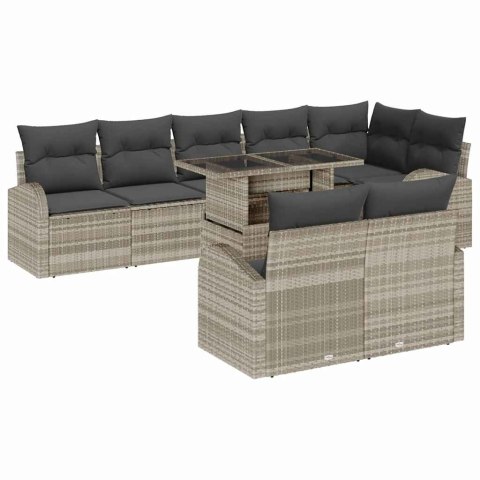Zestaw Sof na Ogród 9 pcs Jasnoszary Polirattan
