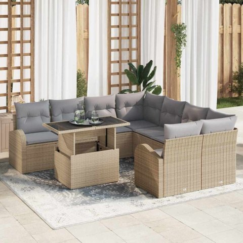 Zestaw Sof na Ogród z poduszką 9 pcs Beżowy Rattan poli