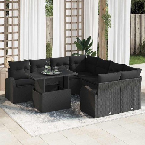 Zestaw Sof na Ogród z poduszką 9 pcs Czarny Rattan poli