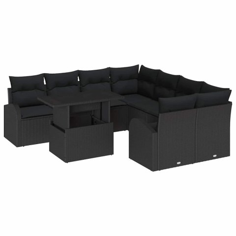 Zestaw Sof na Ogród z poduszką 9 pcs Czarny Rattan poli