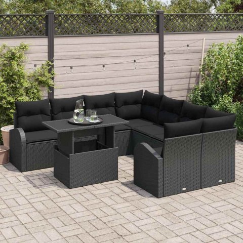 Zestaw Sof na Ogród z poduszką 9 pcs Czarny Rattan poli