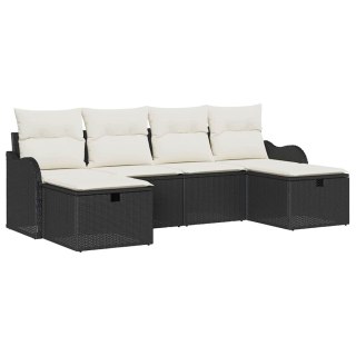 Zestaw Sof z poduszką 6 pcs Czarny i kremowy polirattan