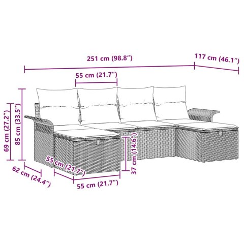 Zestaw Sof na Ogród z poduszką 6 pcs Polirattan
