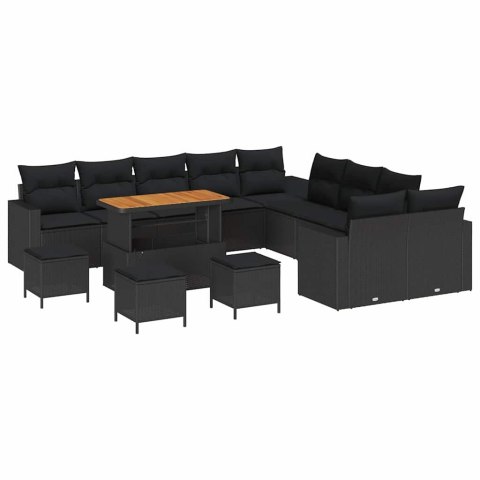 Zestaw Sof na Ogród 14 pcs Czarny polirattan