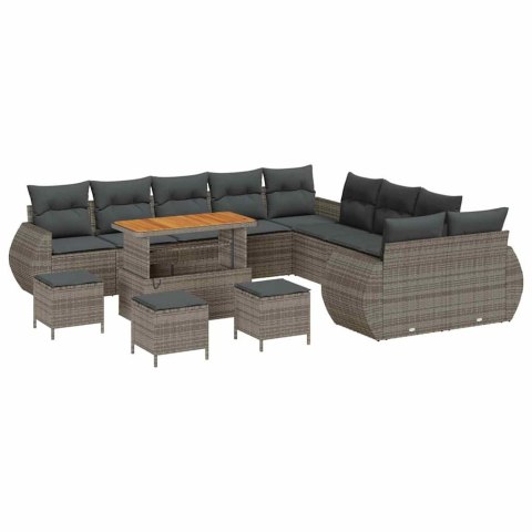 Zestaw Sof na Ogród 14 pcs Szary polirattan