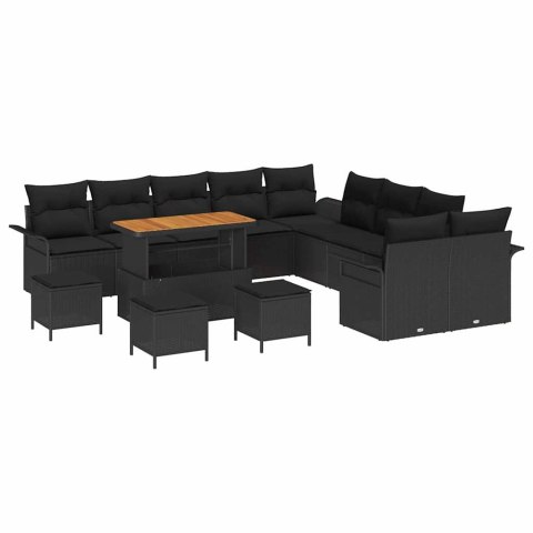 Zestaw Sof na Ogród 14 pcs Czarny polirattan