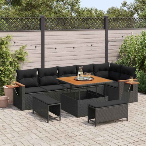 Zestaw Sof na Ogród z poduszką 9 pcs Czarny