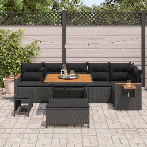 Zestaw Sof na Ogród z poduszką 9 pcs Czarny