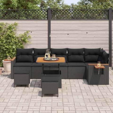Zestaw Sof na Ogród z poduszką 9 pcs Czarny