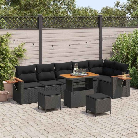 Zestaw Sof na Ogród z poduszką 9 pcs Czarny