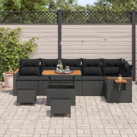 Zestaw Sof na Ogród z poduszką 9 pcs Czarny
