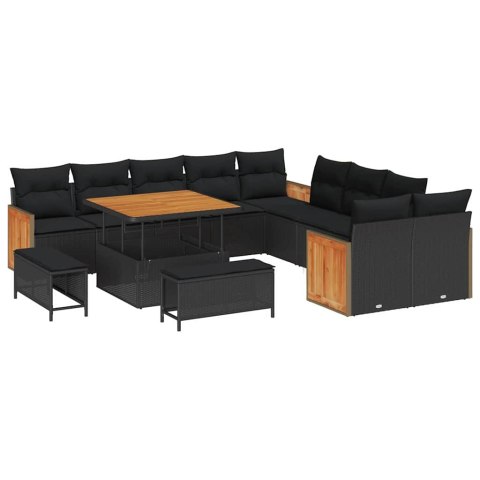 Zestaw Sof na Ogród z poduszką 13 pcs Czarny