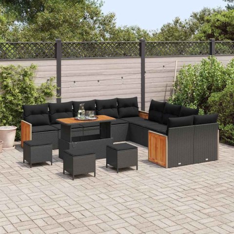 Zestaw Sof na Ogród z poduszką 14 pcs Czarny