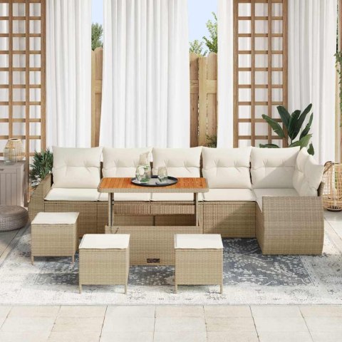 Zestaw Sof na Ogród 10 pcs Beżowy i kremowy Rattan poli