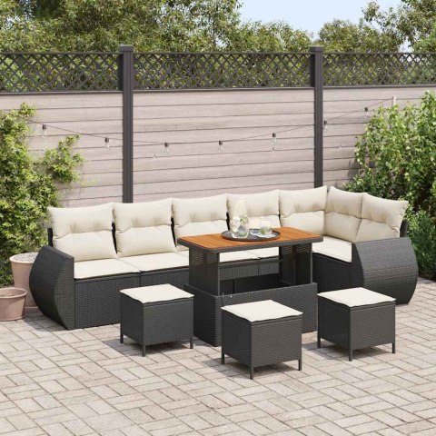 Zestaw Sof na Ogród 10 pcs Czarny i kremowy Rattan poli